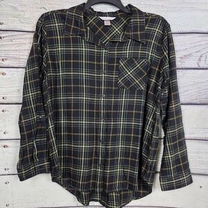 Christopher & Banks Plaid Button Shirt Black L